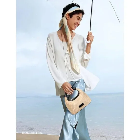 Women Straw Crossbody Bag Raffia Clutch Shoulder Handbag Summer Beach Black - Picture 5 of 6